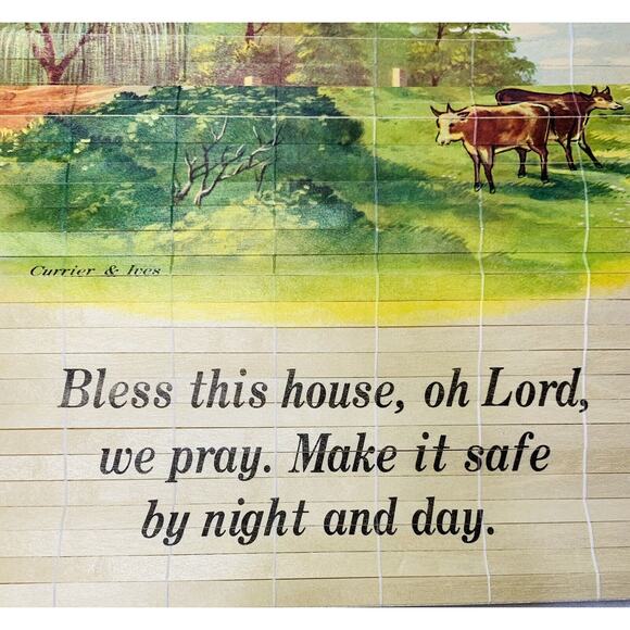 Vintage Bamboo Calendar 1983 Currier & Ives Scene 12.5" x 33" Single Side Stains - Picture 6 of 8